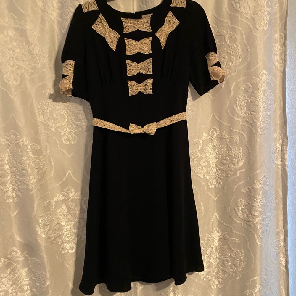 RARE Pearl Lowe British Tea Antique lace black bow dress 👗 Daisy 🌼 - Picture 2 of 8
